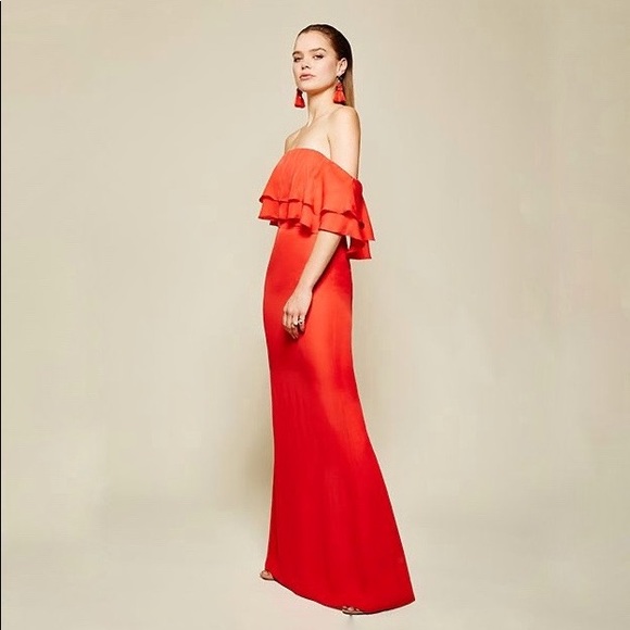 Parker Dresses & Skirts - Helen Tiered Off-the-Shoulder Silk Gown, Coral